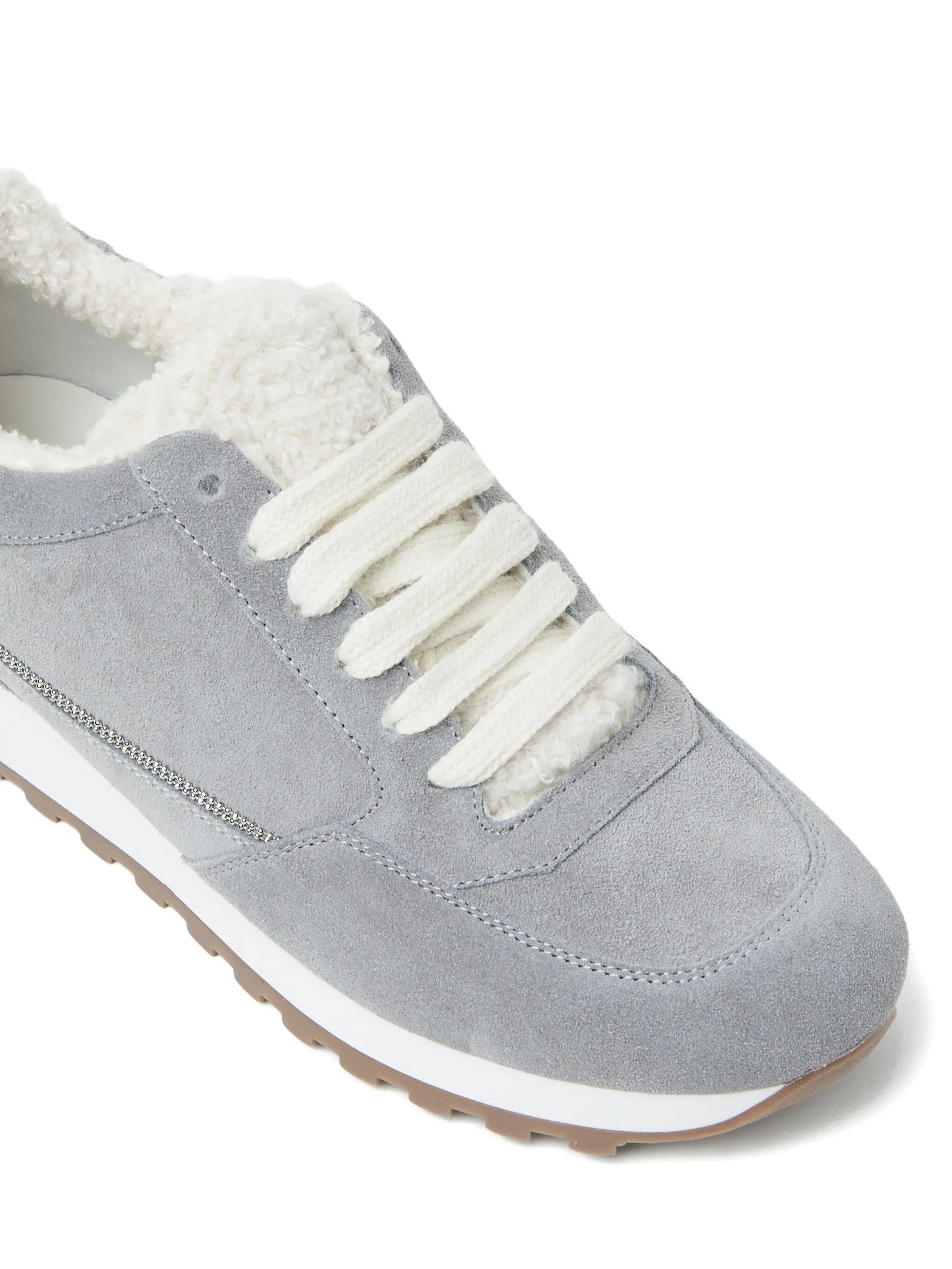 Suede shearling-trim sneakers