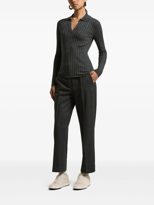 Ribbed polo-neck pullover
