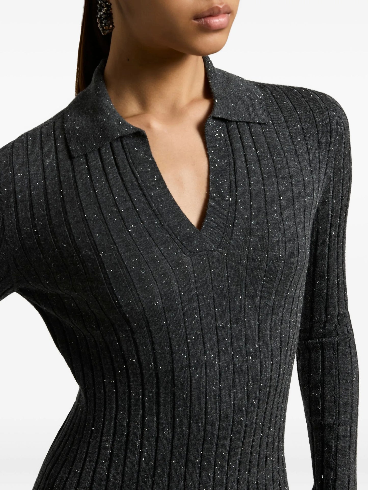 Ribbed polo-neck pullover