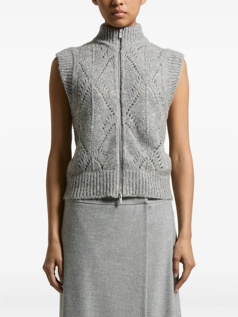 Zip-front sleeveless cardigan