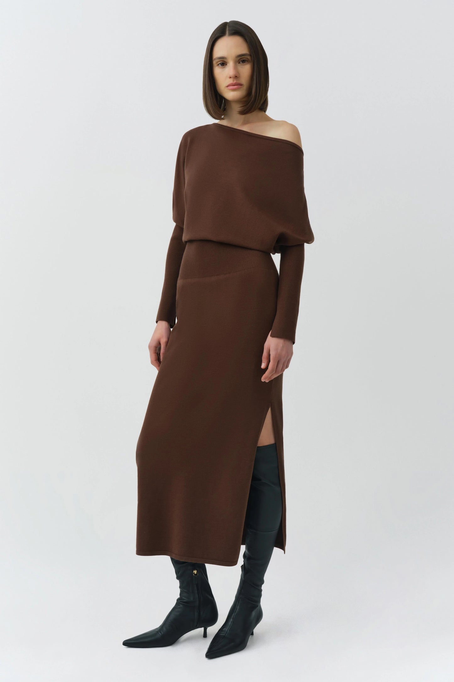 Janese Off Shoulder Knit Midi Dress