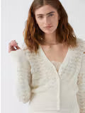 Cropped Pointelle V Neck Cardigan