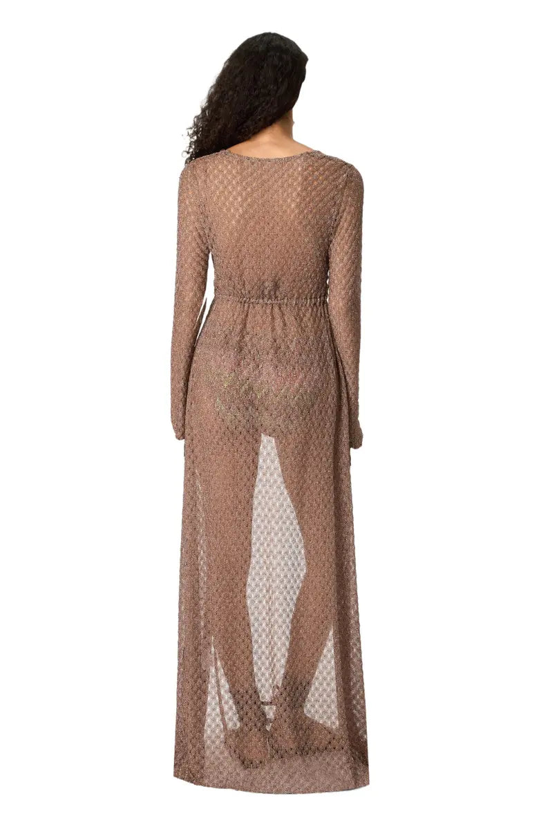 Long cardigan in lamé viscose with spiderweb motif