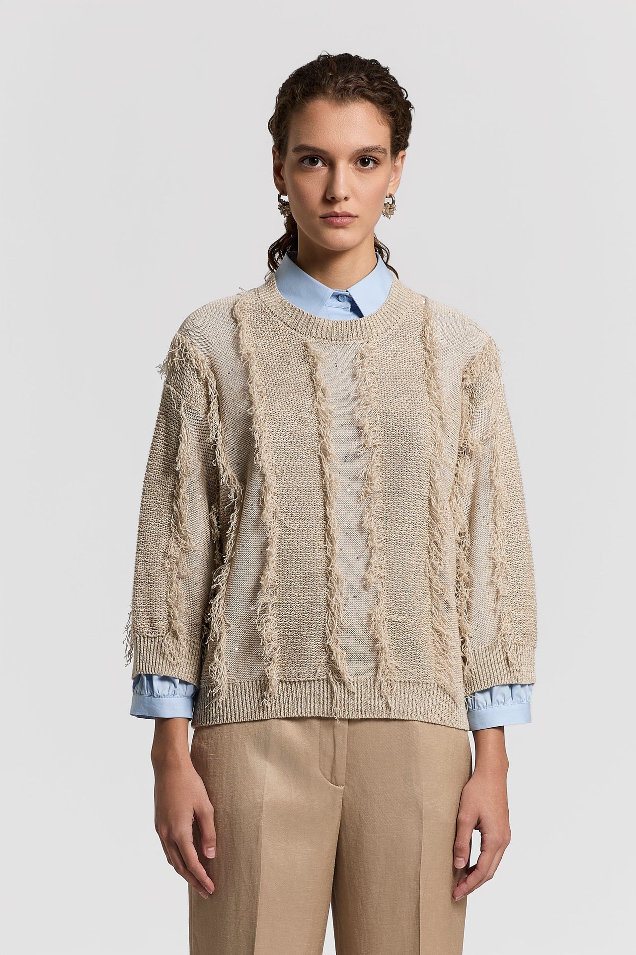 Sequinned cotton/linen-yarn sweater
