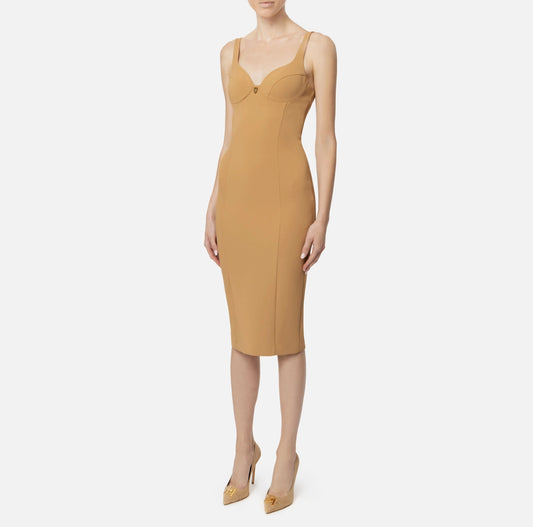 Midi dress in stretch crêpe fabric with cup cut