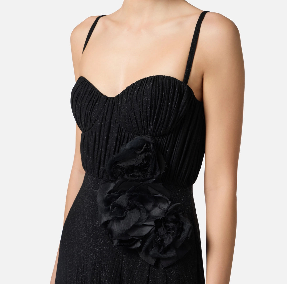red carpet lurex jersey dress Elisabetta Franchi Red Carpet Dress In Lurex Jersey With Cape|ABR1351E2110