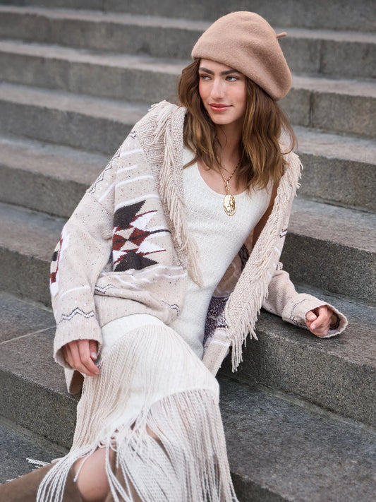Southwest Fringed Shawl Collar Throw