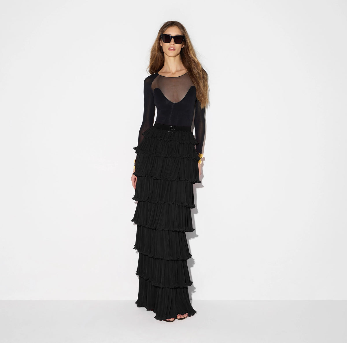 Bodysuit in stretch jersey and tulle fabrics