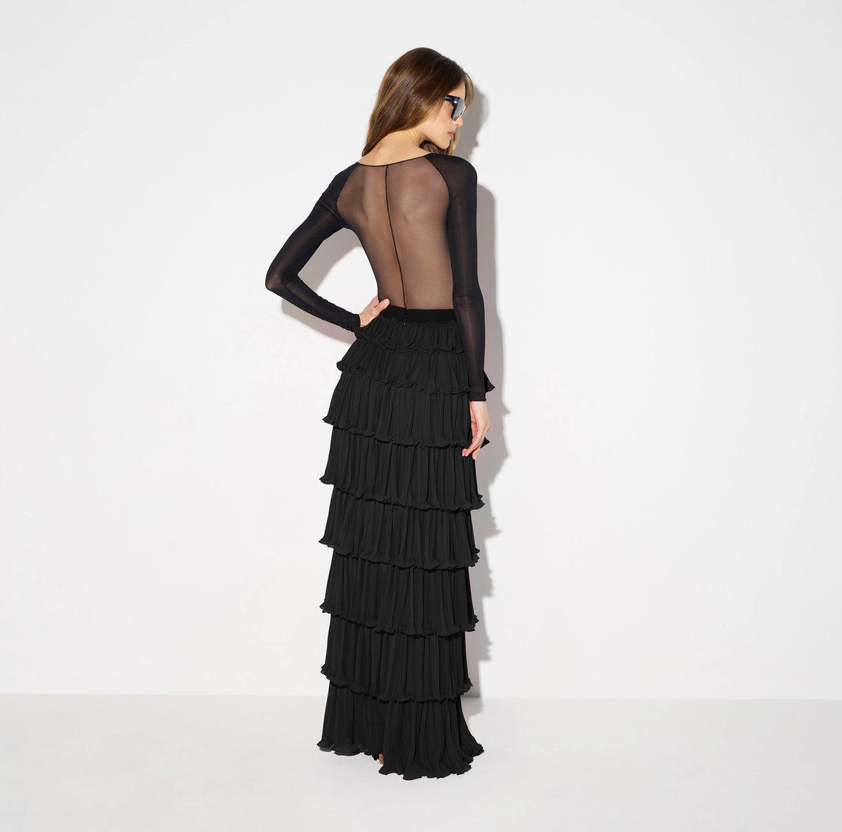 Bodysuit in stretch jersey and tulle fabrics