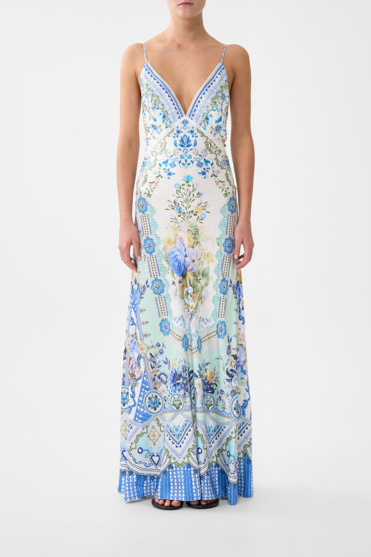 V NECK FULL LENGTH BIAS SLIP DRESS