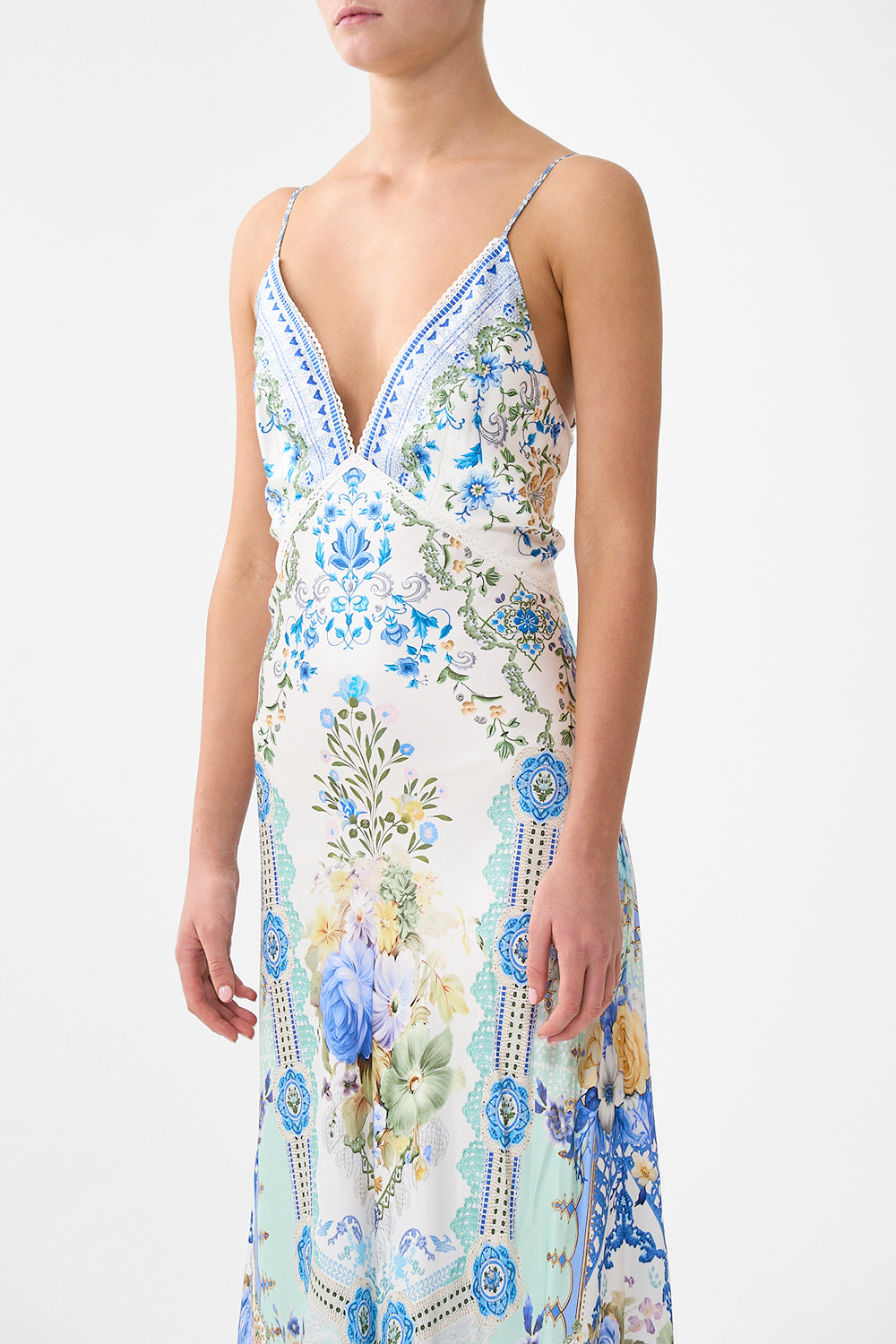 V NECK FULL LENGTH BIAS SLIP DRESS