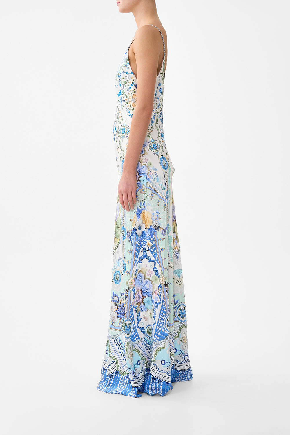 V NECK FULL LENGTH BIAS SLIP DRESS