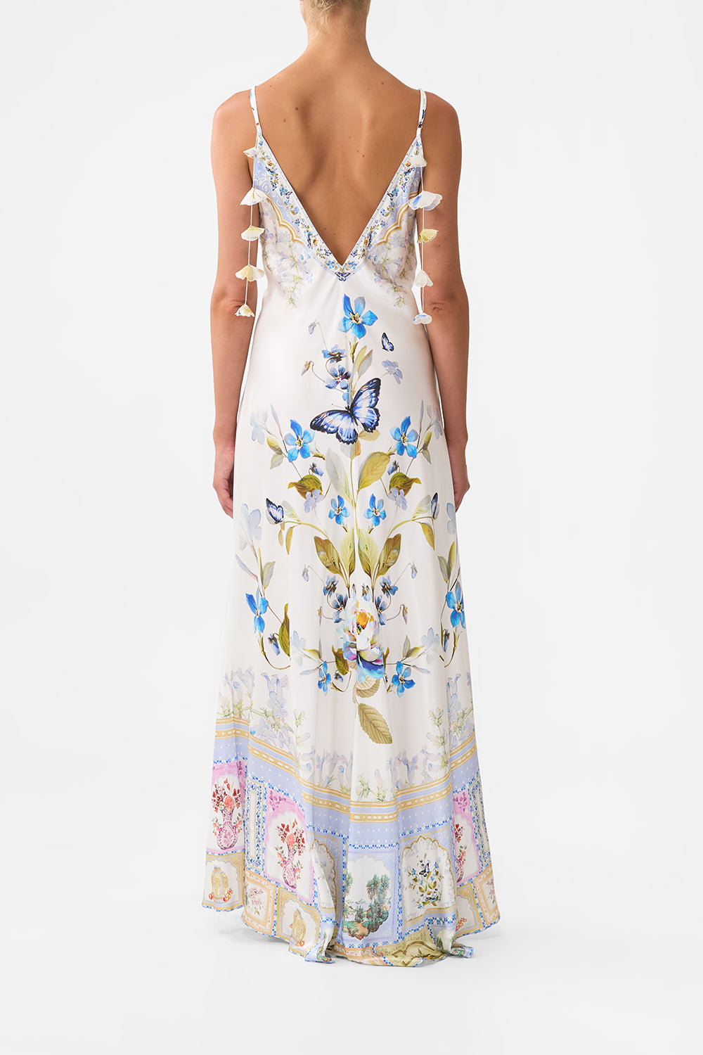 V-NECK LONG BIAS SLIP DRESS WITH TRAIN