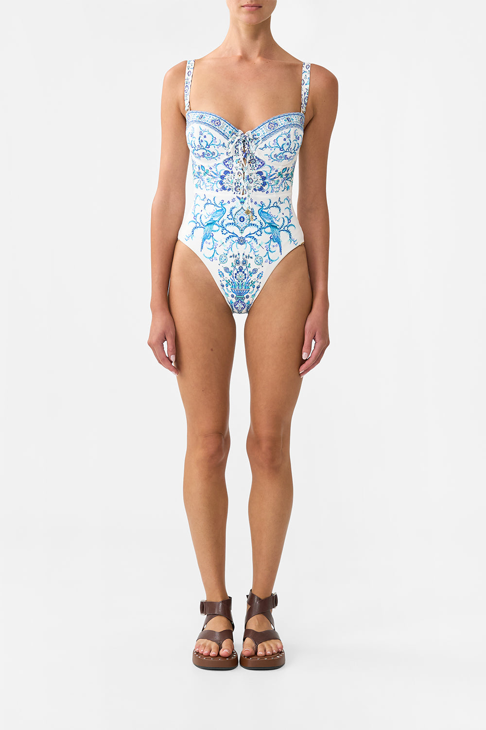 LACE UP UNDERWIRE MOULDED CUP ONE PIECE