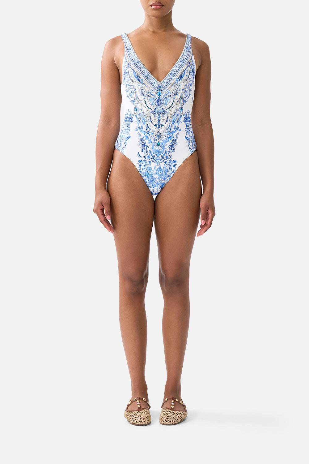 V NECK ONE PIECE W V BACK