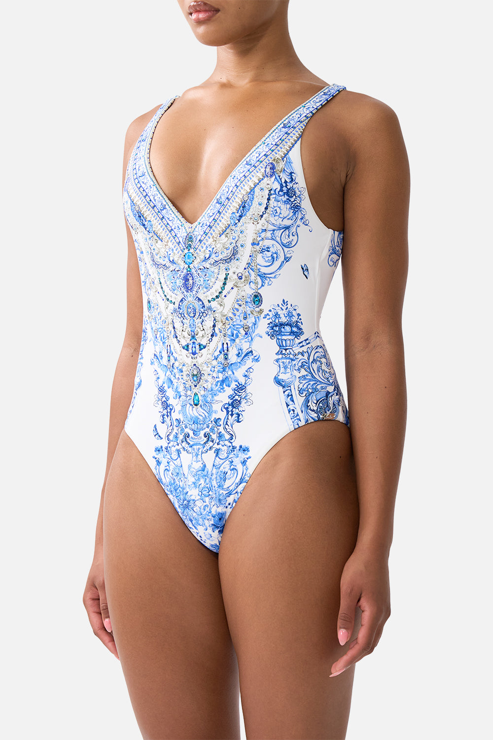 V NECK ONE PIECE W V BACK