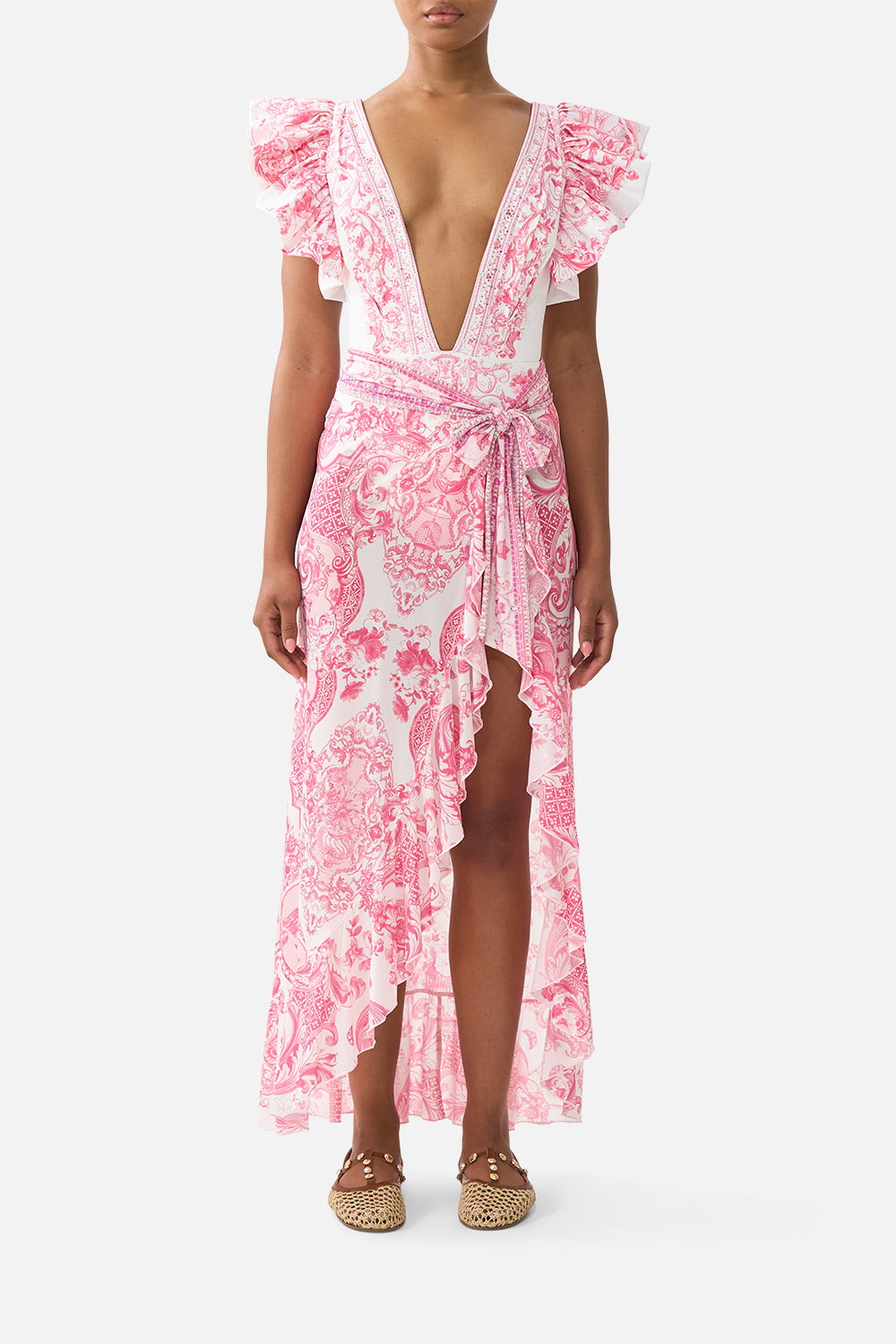 LONG SARONG W TIE WAIST AND FRILL EDGE