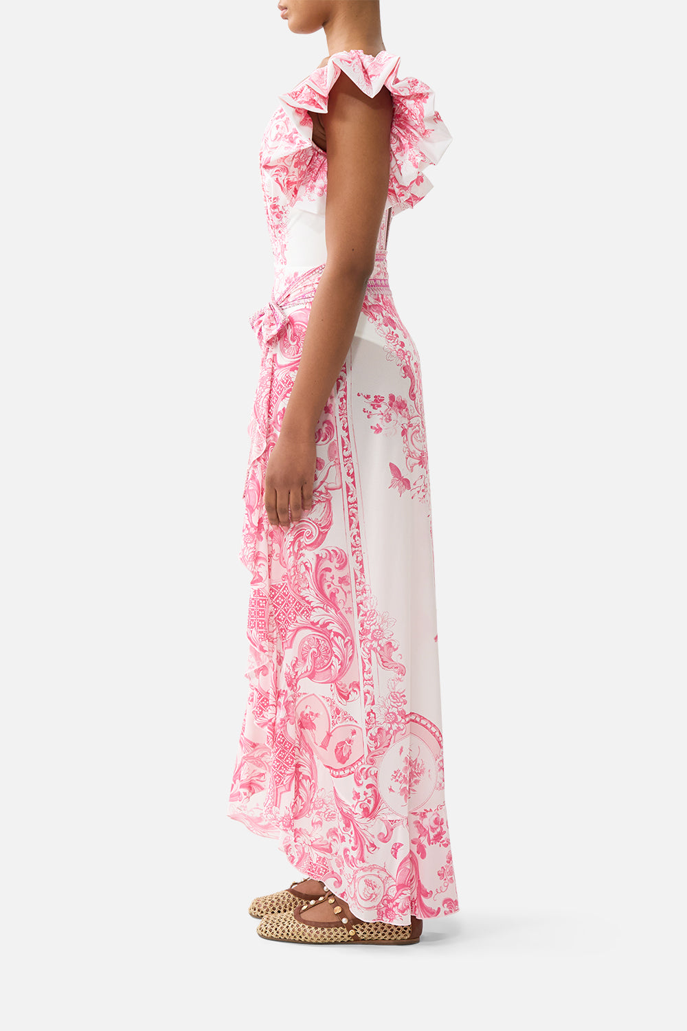 LONG SARONG W TIE WAIST AND FRILL EDGE