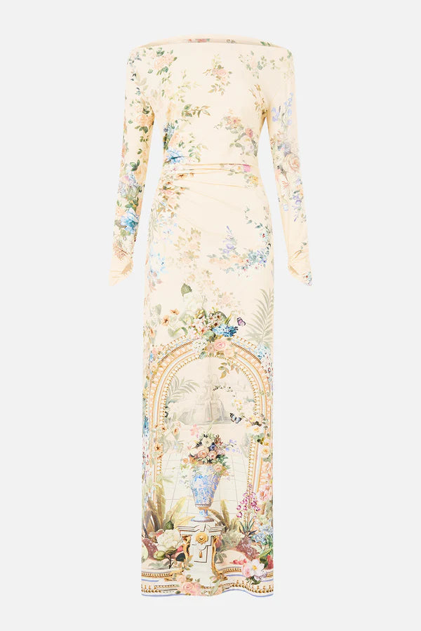 OFF SHOULDER GATHERED JERSEY DRESS