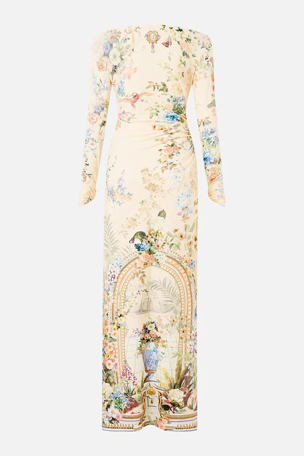 OFF SHOULDER GATHERED JERSEY DRESS