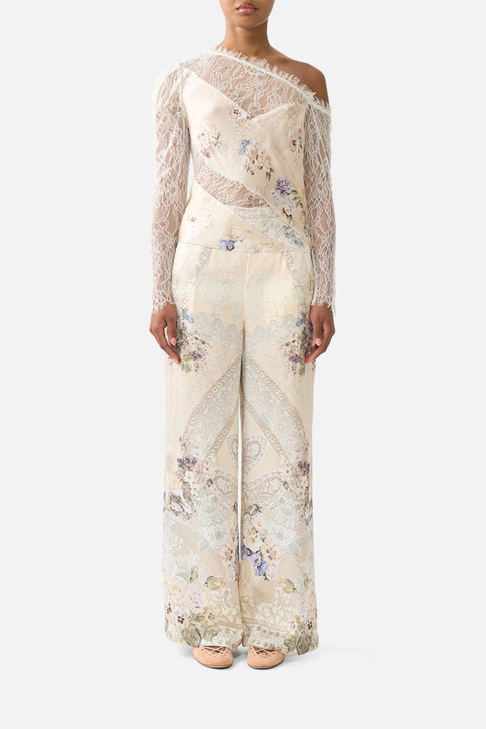 LACE SPLICE ONE SHOULDER TOP