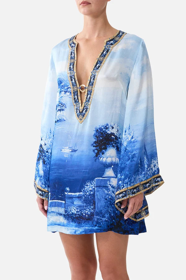 Deep V Neck Hardware Short Kaftan