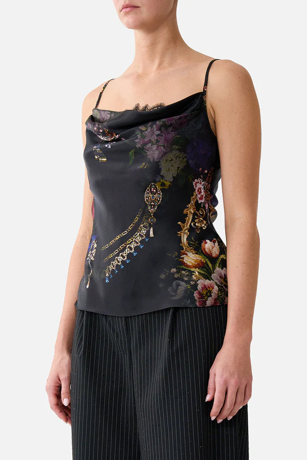 Cowl Neck Cami With Lace