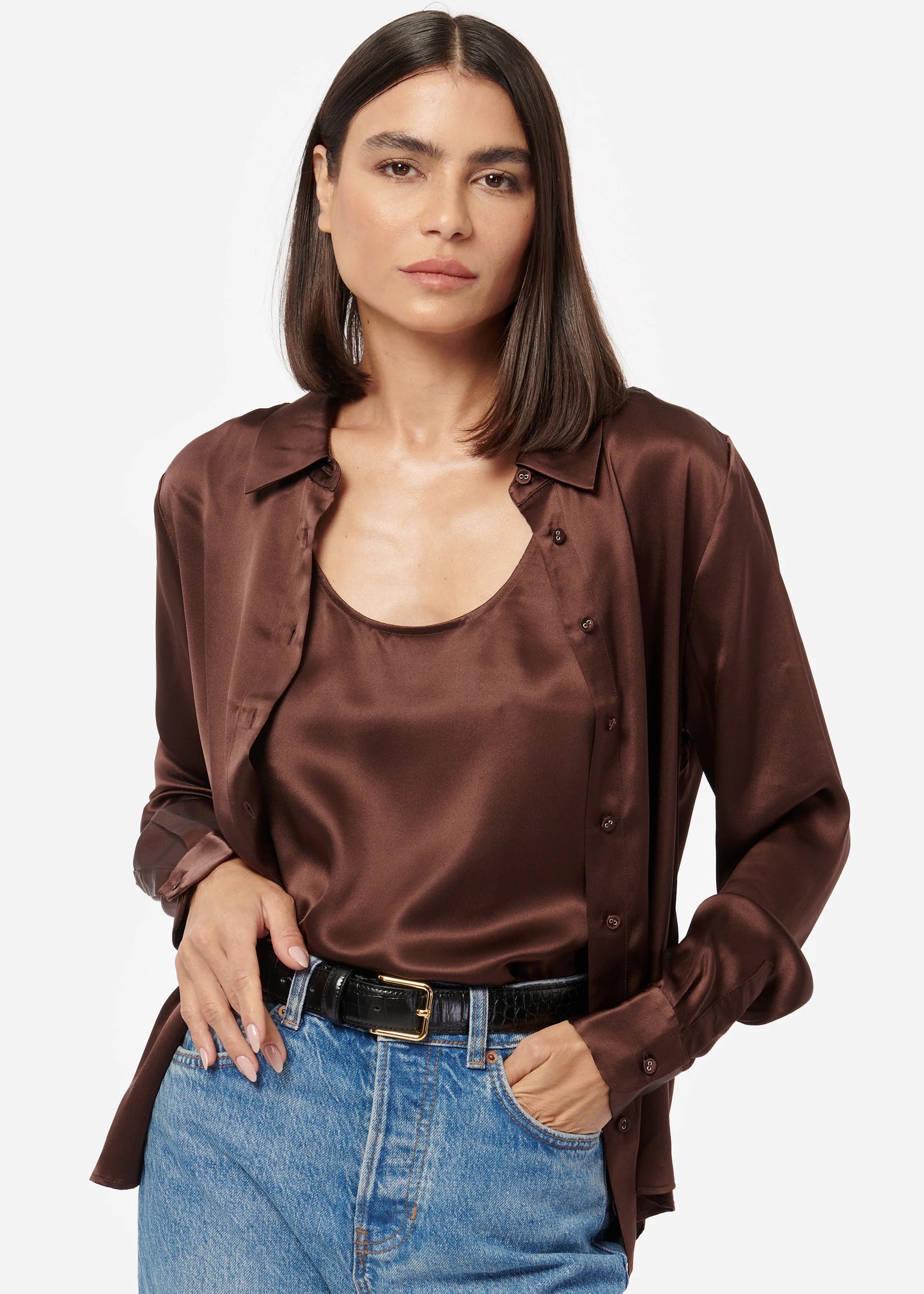 CROSBY SILK BLOUSE CHOCOLATE