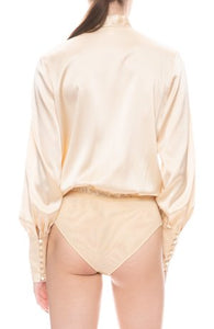 Charmeuse Wrap Front Bodysuit in Champagne