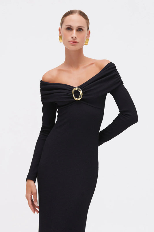 GRACE KNIT DRAPED MIDI DRESS