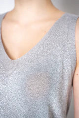 SLEEVELESS KNIT LUREX TOP IN SILVER