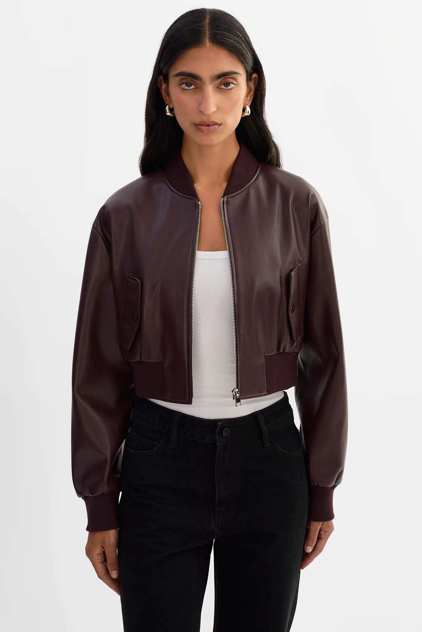 EVELIN Cropped Faux Leather Bomber Jacket Regular price $275 USD