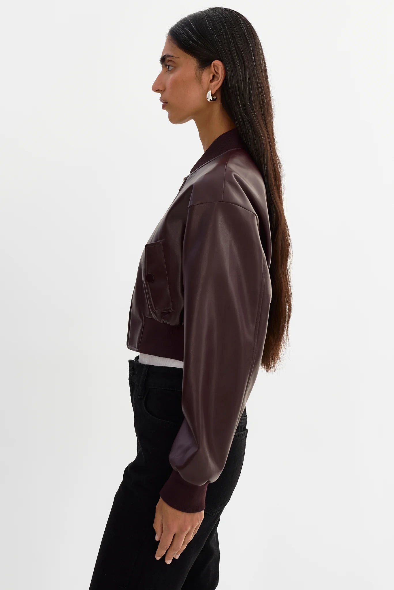 EVELIN Cropped Faux Leather Bomber Jacket Regular price $275 USD