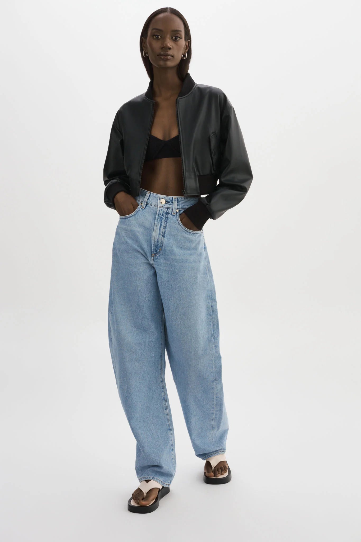 EVELIN Cropped Faux Leather Bomber Jacket Regular price $275 USD