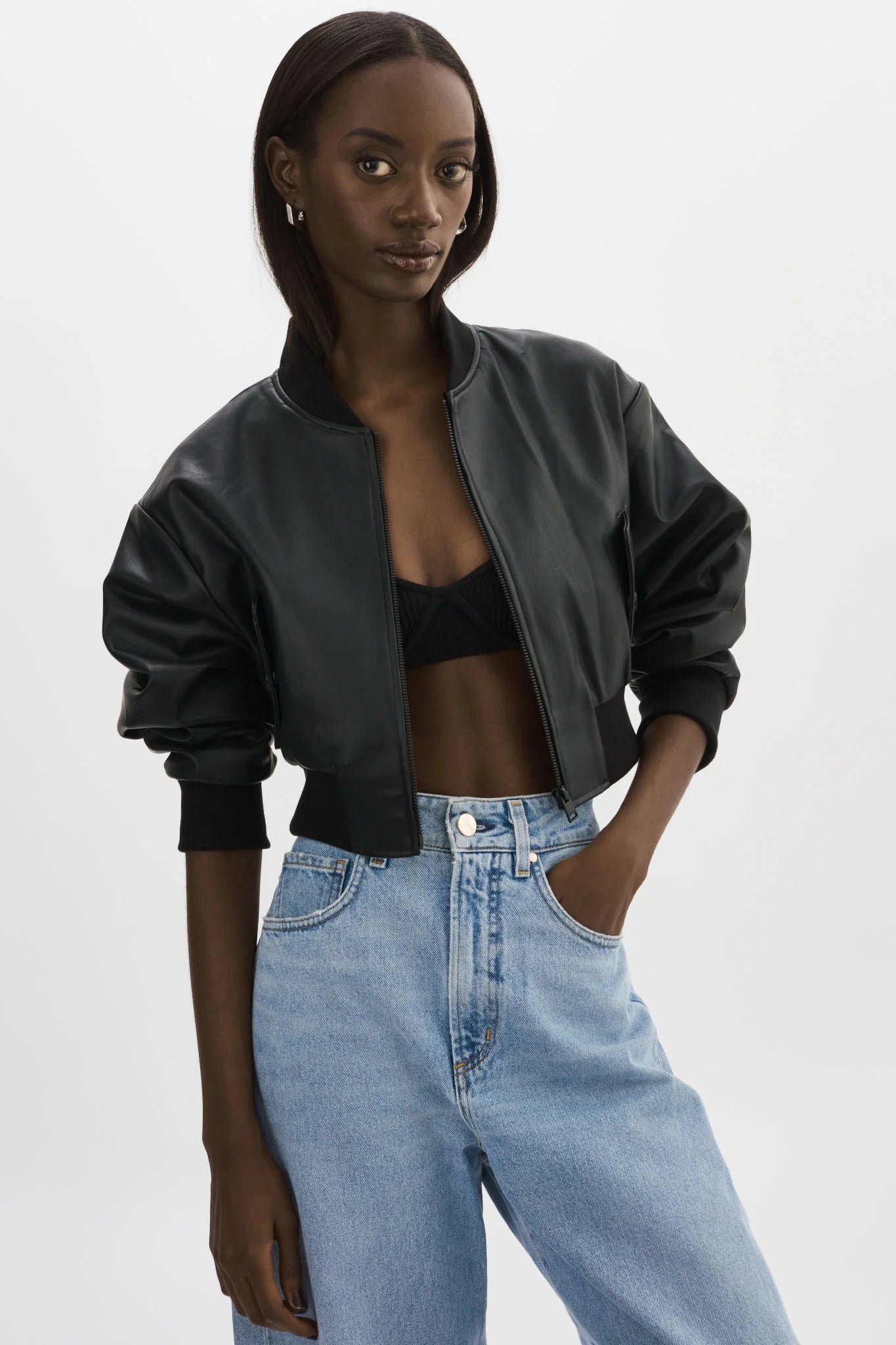EVELIN Cropped Faux Leather Bomber Jacket Regular price $275 USD