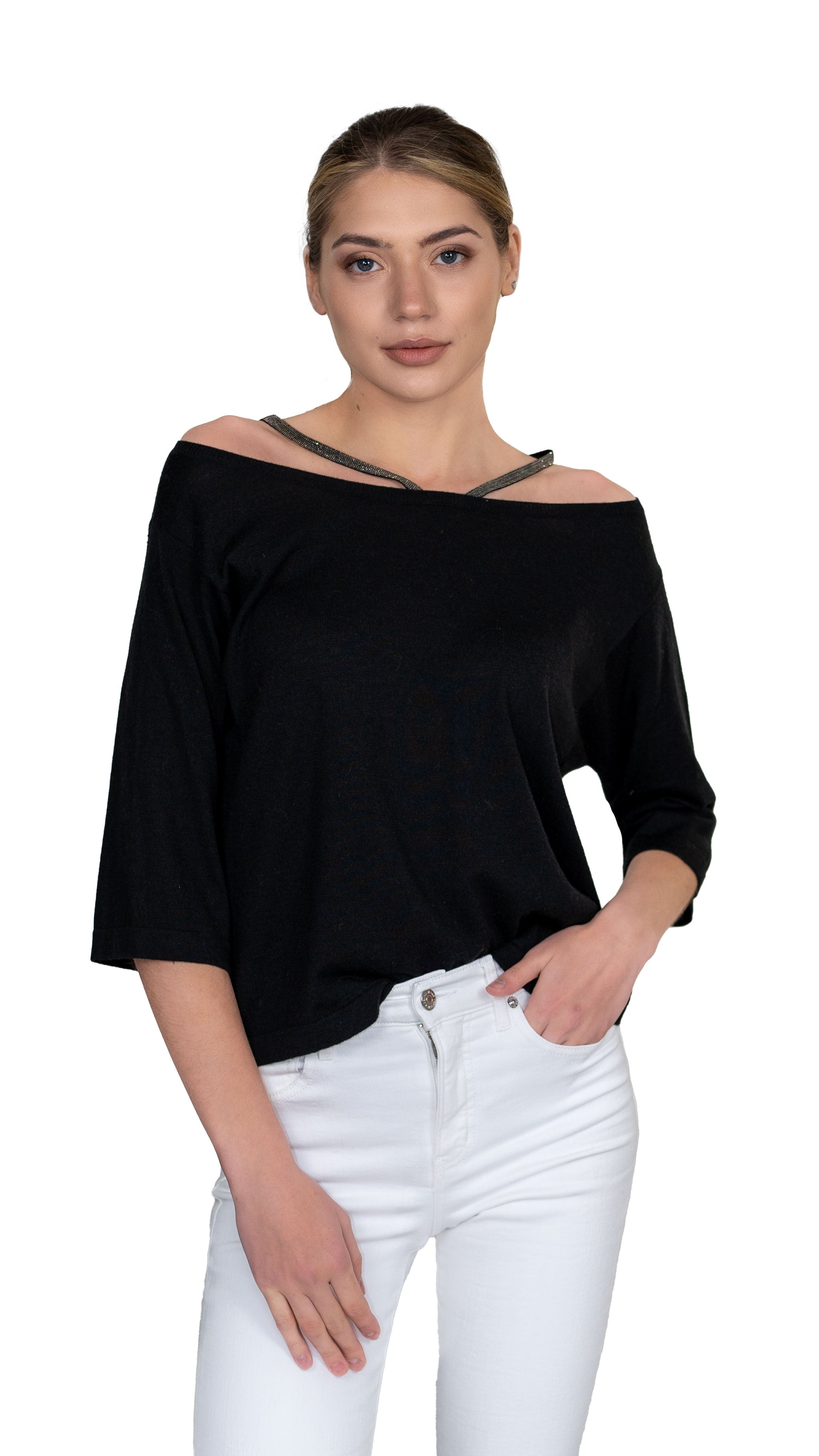 Women's black off 2024 the shoulder sweater