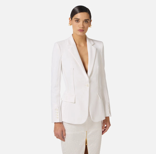 Jacket in double layer stretch crêpe fabric with raw-edge trims