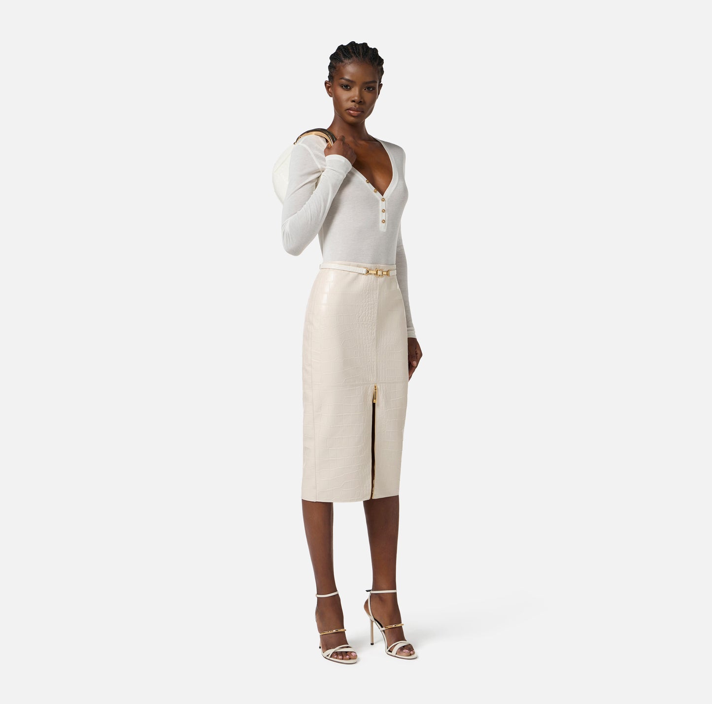 Crocodile print textured skirt