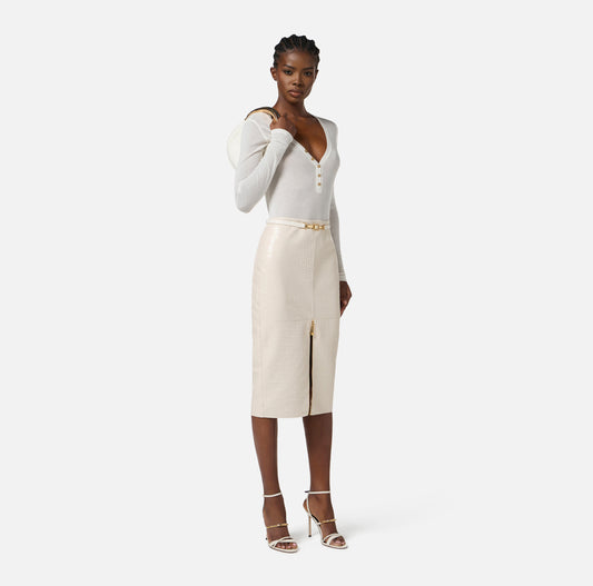 Crocodile print textured skirt