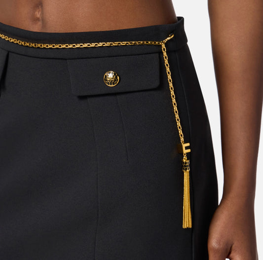 Skirt in double-layer crêpe fabric with jewel chain