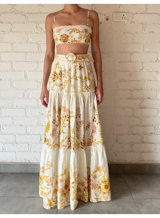 Long Skirt with Buckle Belt
