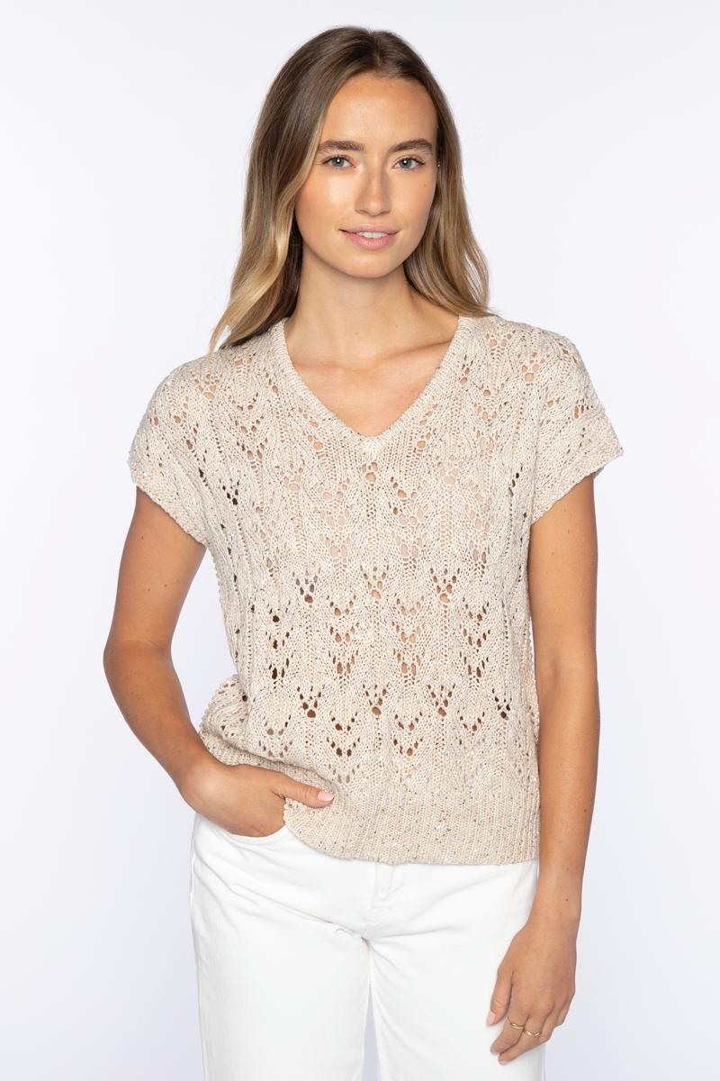 SEQUIN CAP SLV OPENWORK VEE