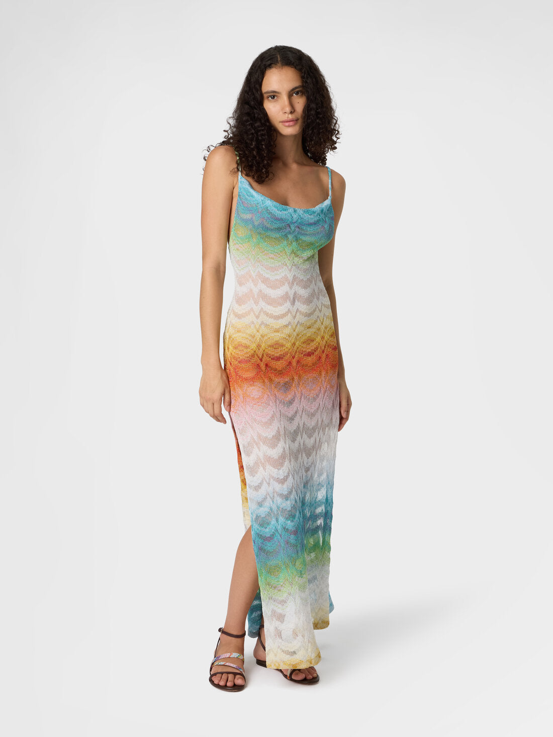 Striped metallic crochet-knit coverup