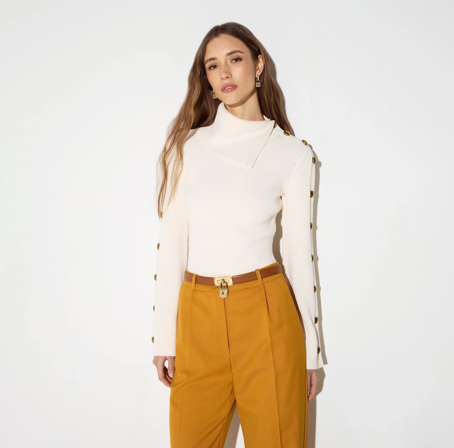 Knit pullover with jewel buttons