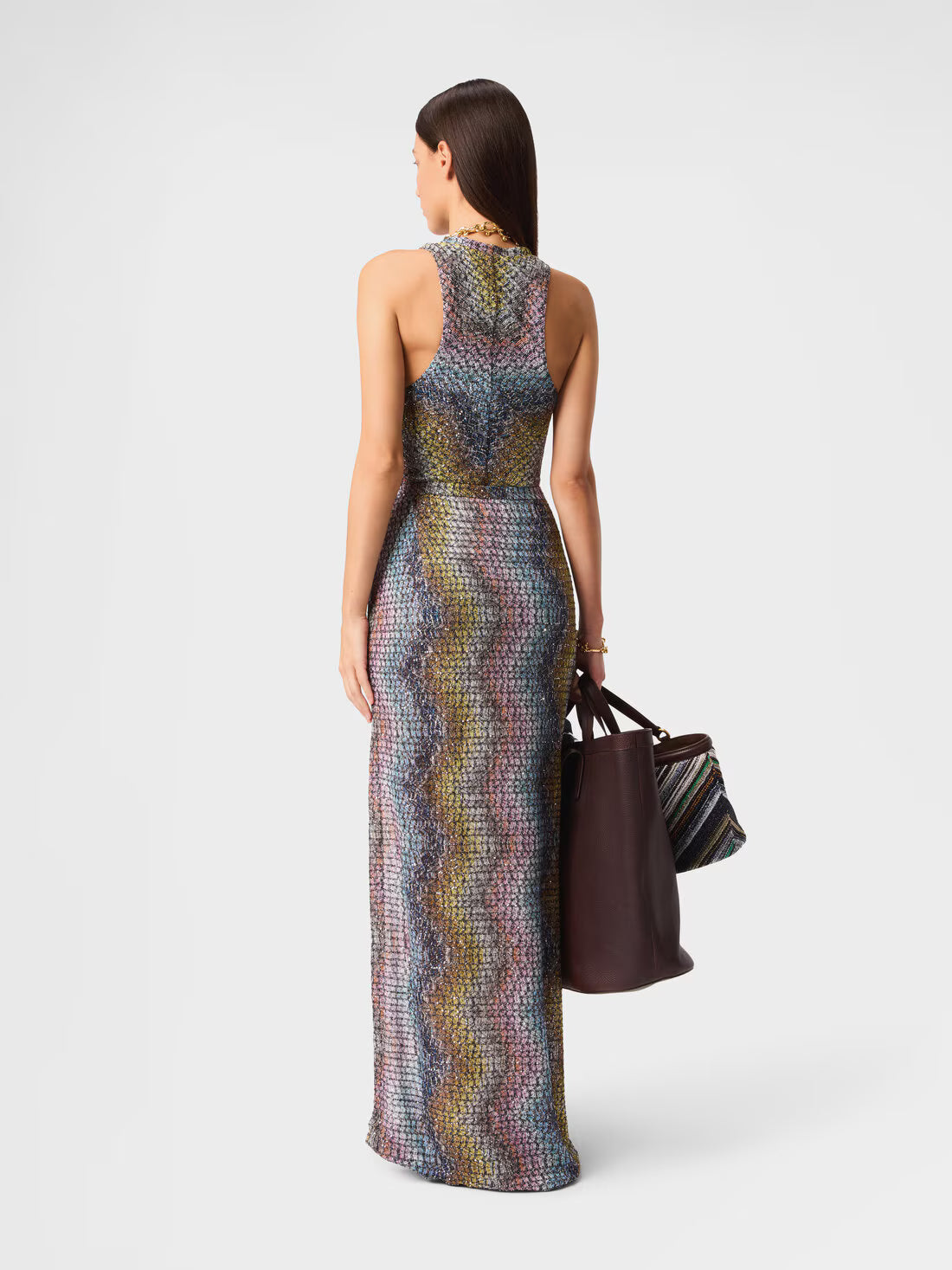 Long skirt in viscose lamé with zig zag motif