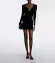 EMBELLISHED V NECK LONG SLEEVE VELVET MINI DRESS