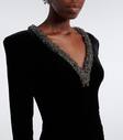 EMBELLISHED V NECK LONG SLEEVE VELVET MINI DRESS