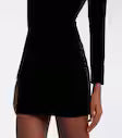 EMBELLISHED V NECK LONG SLEEVE VELVET MINI DRESS