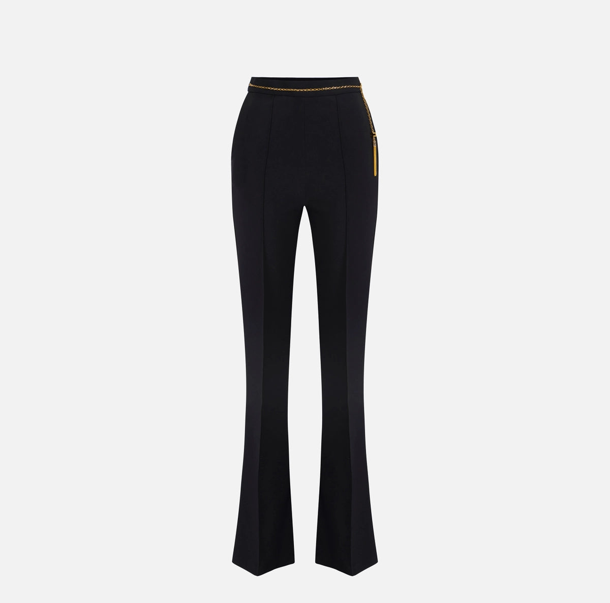 Trousers in lightweight crêpe fabric with jewel chain