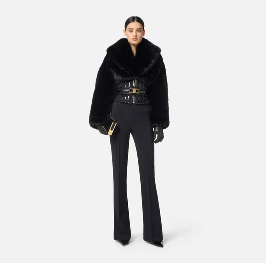 Trousers in lightweight crêpe fabric with jewel chain
